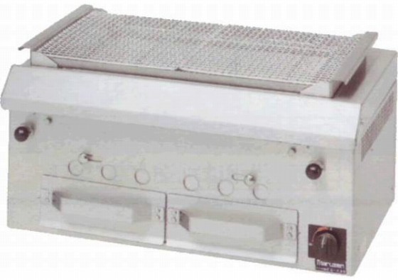 マルゼン 焼物器 炭火 下火式焼物器 「本格炭焼き」火起しバーナー付 ワイド型 MCK-075